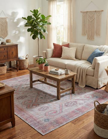 Rust red and Beige Washable Sisu Square Rug