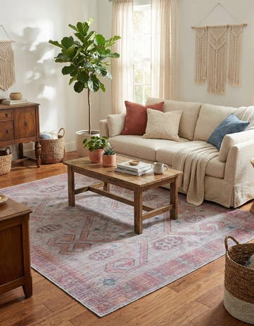 Rust red and Beige Washable Sisu Square Rug