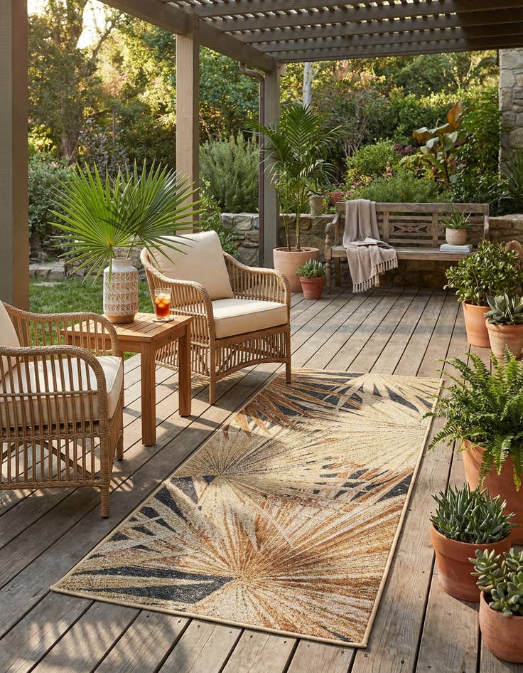 Detail image of 2' x 5' Easy-Clean Botanical Indoor / Outdoor Runner Rug