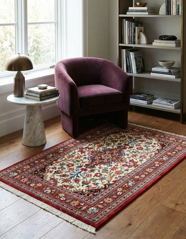 Detail image of  3' 4 x 4' 10  Hand Knotted Qom Persian Rug