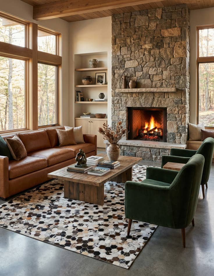 Detail image of 5' 1 x 8' Cowhide Leather Rug