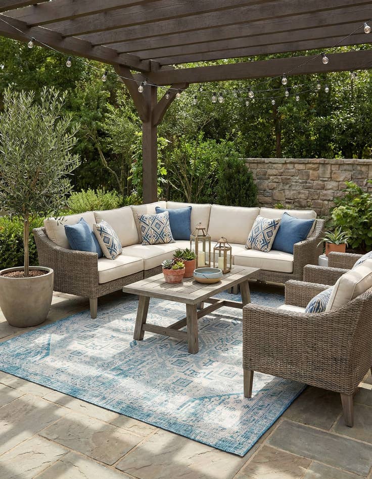 Detail image of 10' x 10'  Washable Aztec Indoor / Outdoor Square Rug