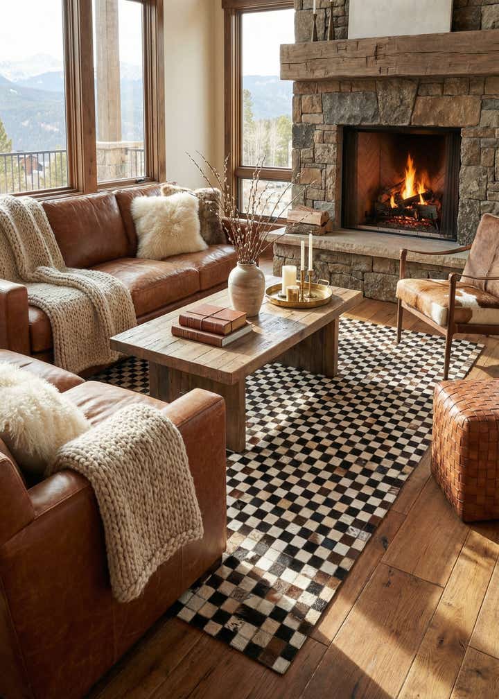 5' 1 x 8' 2 Cowhide Leather Rug