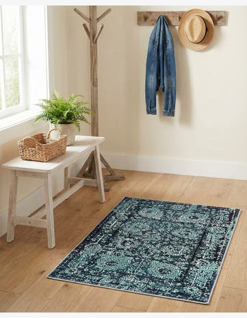 Blue Washable Fleur Rug