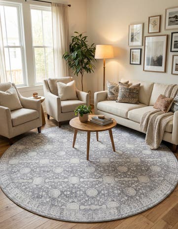 Gray Washable Timeless Round Rug