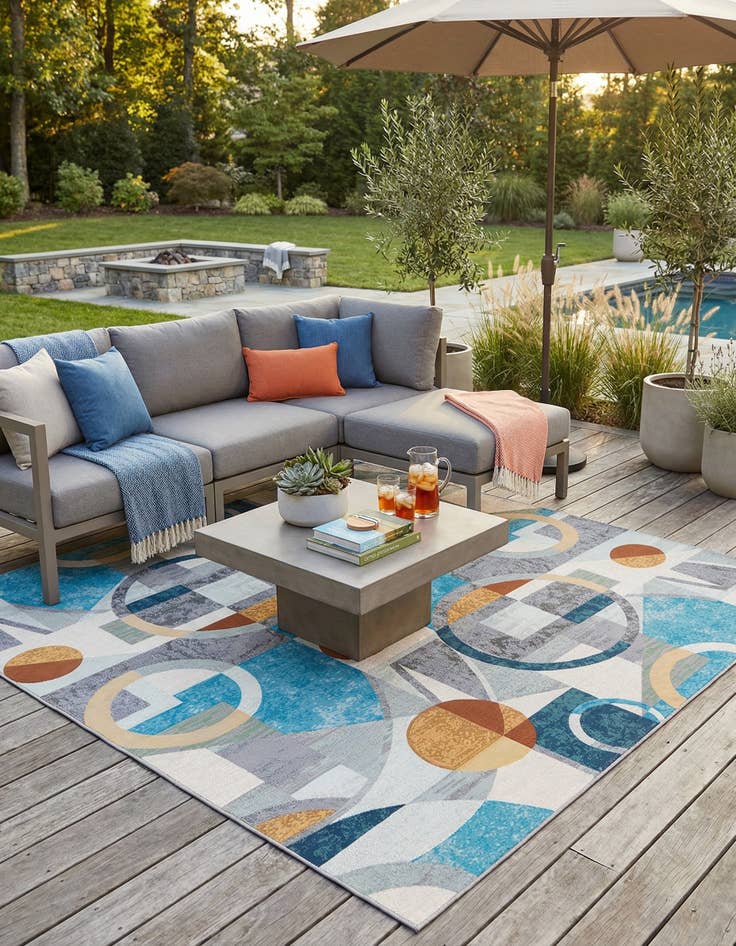 Detail image of 10' x 10'  Washable Modern Indoor / Outdoor Square Rug
