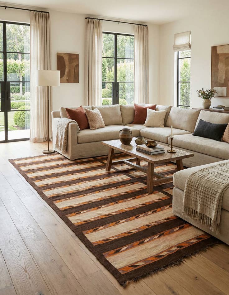 Detail image of 4' 7 x 13' 1  Hand Woven Kilim Modern Wool Runner Rug