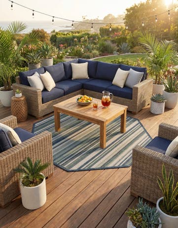 Blue Easy-Clean Baja Indoor / Outdoor Octagon Rug