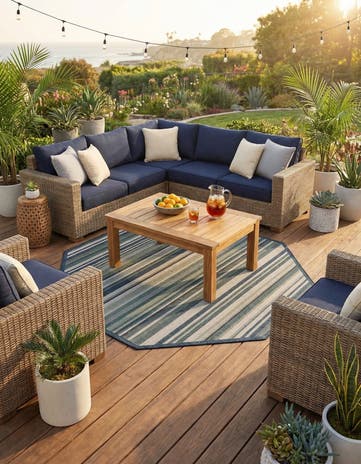 Blue Easy-Clean Baja Indoor / Outdoor Octagon Rug