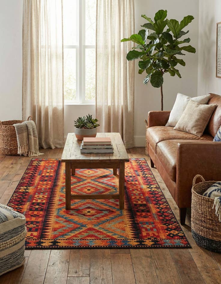 Detail image of 6' x 9'  Washable Tribal Indoor / Outdoor Rug