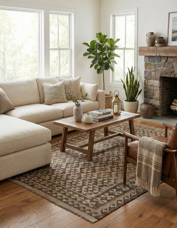 4' 2 x 6' 5 Hand Woven Kilim Maymana Wool Rug