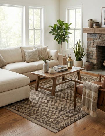 4' 2 x 6' 5 Hand Woven Kilim Maymana Wool Rug