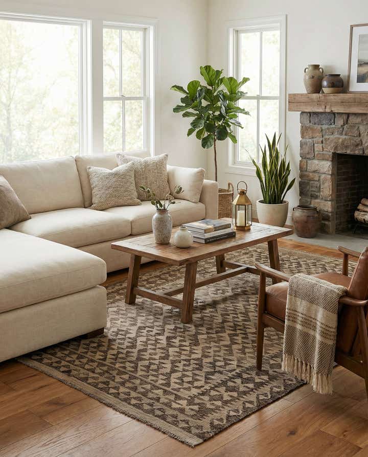 4' 2 x 6' 5 Hand Woven Kilim Maymana Wool Rug