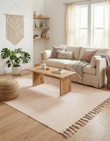 Beige and White Hand Woven Chindi Cotton Rug