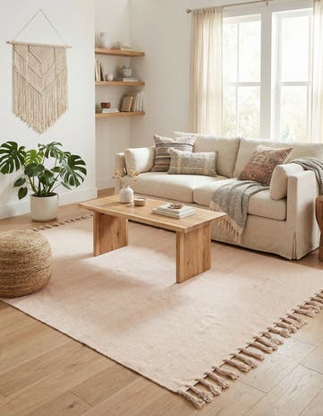 Beige and White Hand Woven Chindi Cotton Rug