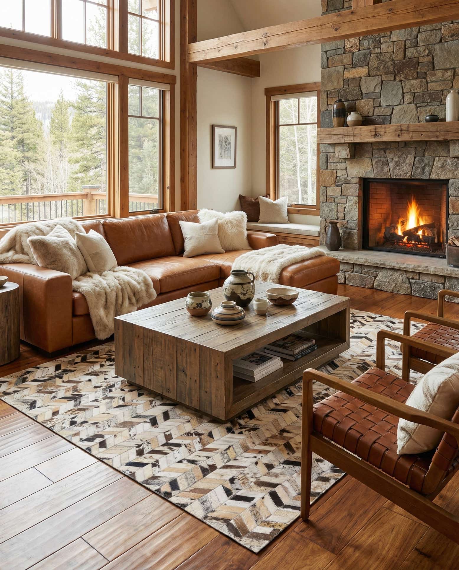 5' 2 x 8' Cowhide Leather Rug