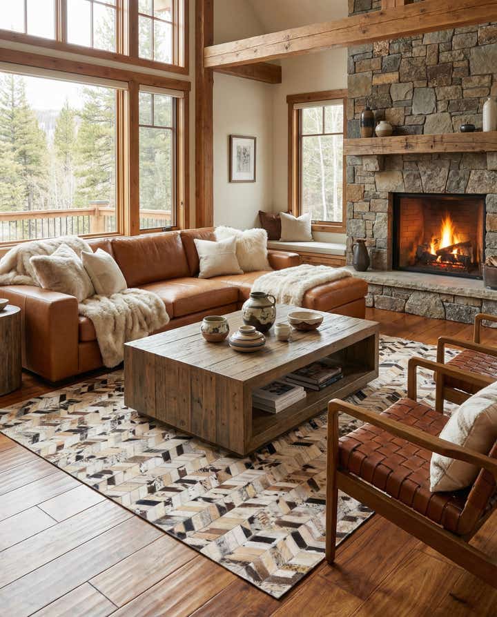 5' 2 x 8' Cowhide Leather Rug