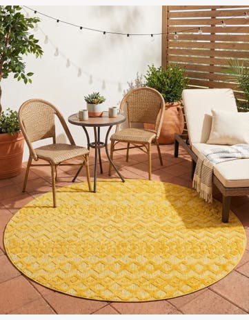 7' x 7' Easy-Clean Trellis Textured Indoor / Outdoor Round Rug