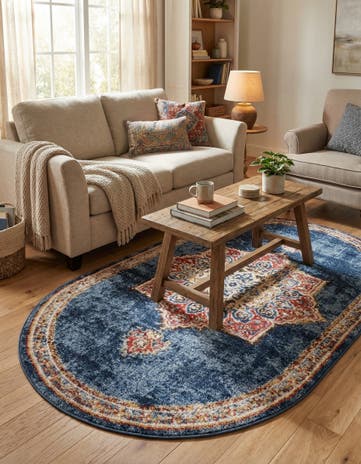 Dark Blue Eden Oval Rug