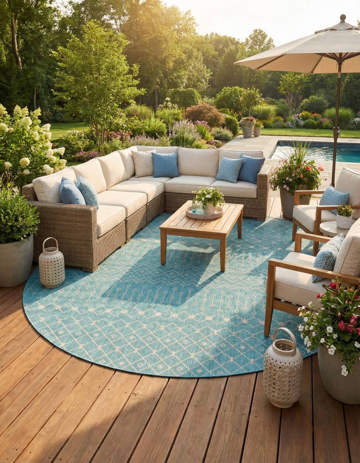 Detail image of 13' x 13'  Washable Trellis Indoor / Outdoor Round Rug