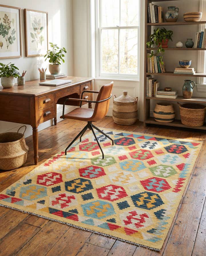 4' 2 x 5' 10 Hand Woven Kilim Maymana Wool Rug