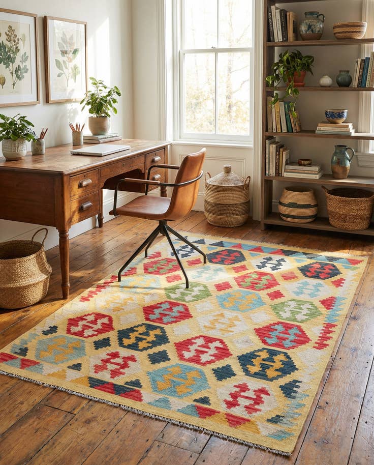 Detail image of 4' 2 x 5' 10 Hand Woven Kilim Maymana Wool Rug