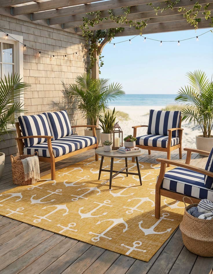 Detail image of 7' 10 x 7' 10  Washable Coastal Indoor / Outdoor Square Rug