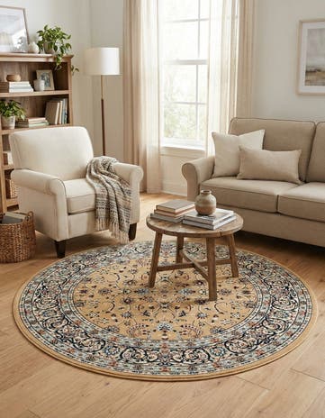 Beige Nain Design Round Rug