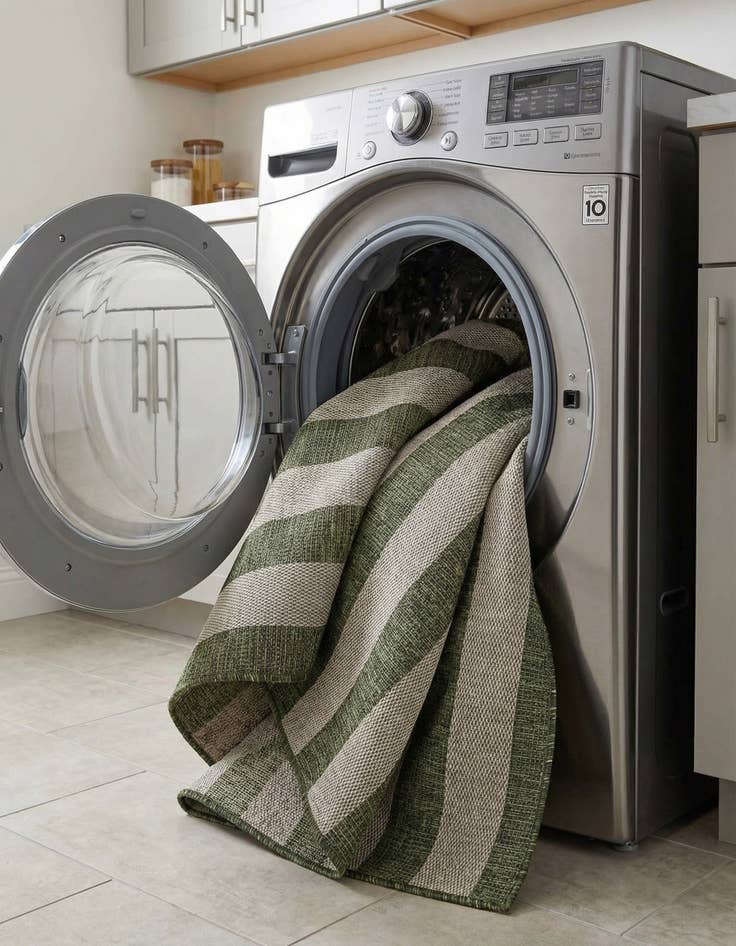 Detail image of 5' 3 x 5' 3  Washable Striped Indoor / Outdoor Round Rug