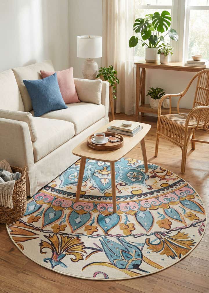5' x 5' Easy-Clean Traditional Indoor / Outdoor Round Rug