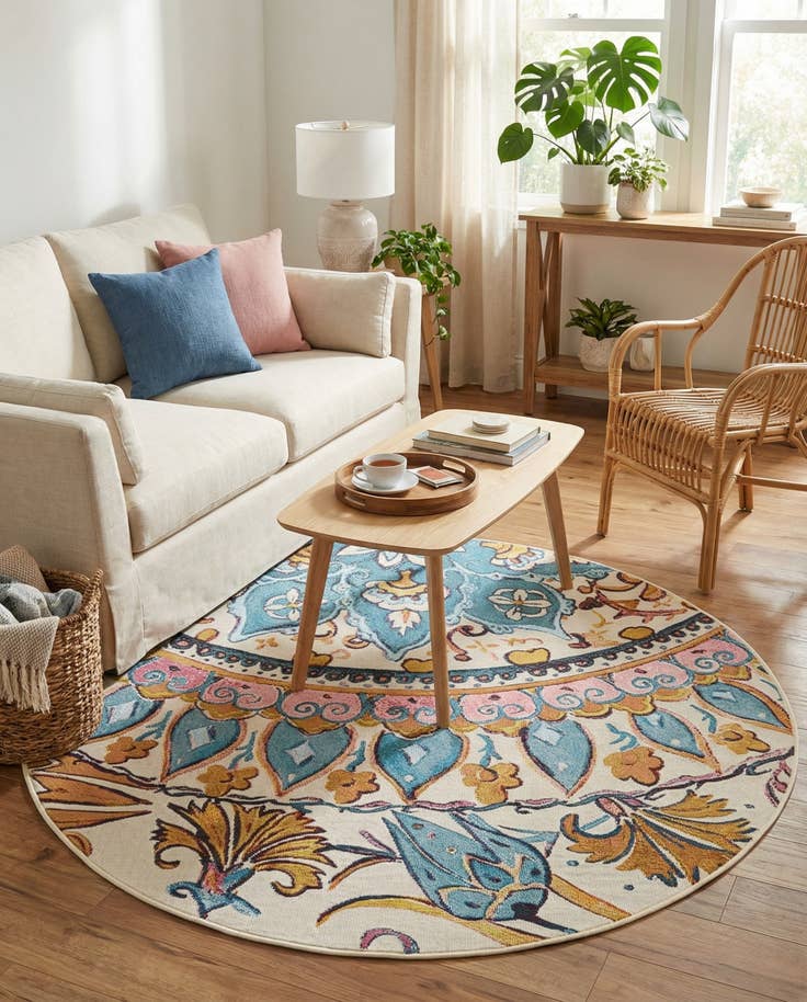Detail image of 5' x 5' Easy-Clean Traditional Indoor / Outdoor Round Rug