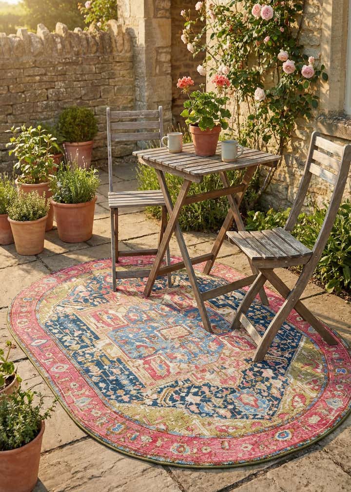 5' 3 x 8' Easy-Clean Traditional Indoor / Outdoor Oval Rug