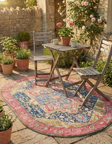 5' 3 x 8' Easy-Clean Traditional Indoor / Outdoor Oval Rug