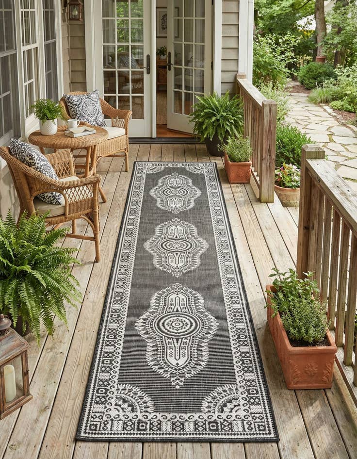 Detail image of 2' 7 x 12'  Washable Traditional Indoor / Outdoor Runner Rug