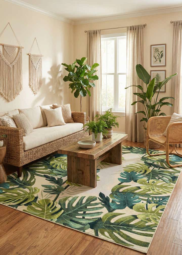 10' x 13' Easy-Clean Botanical Indoor / Outdoor Rug