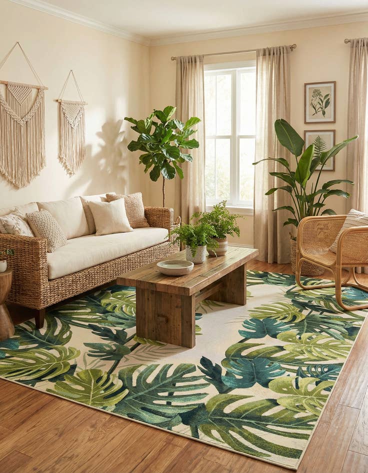 Detail image of 10' x 13'  Washable Botanical Indoor / Outdoor Rug