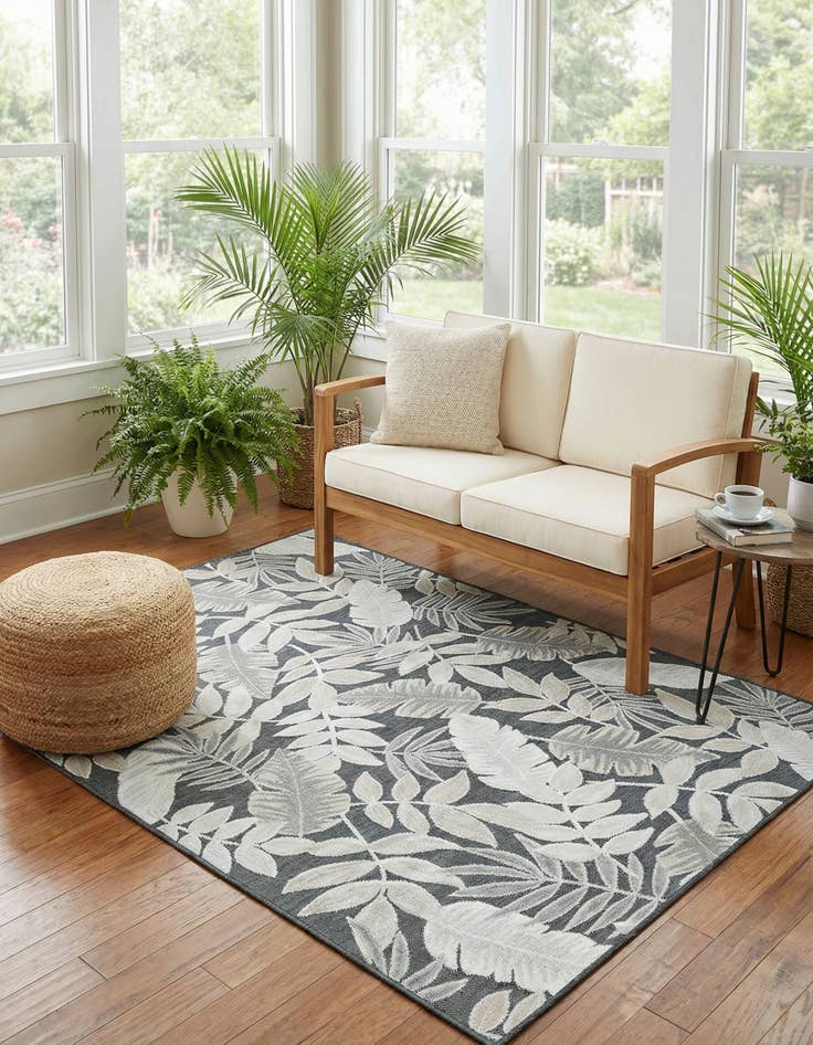 Detail image of  5' 2 x 8'  Washable Botanical Indoor / Outdoor Rug