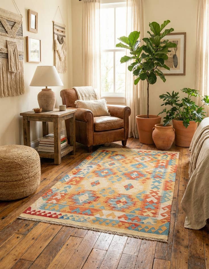 Detail image of 3' 6 x 6' 5  Hand Woven Kilim Maymana Wool Rug