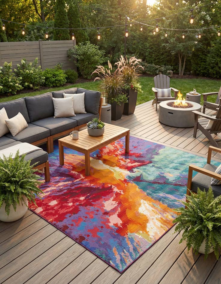 Detail image of 10' x 10'  Washable Modern Indoor / Outdoor Square Rug