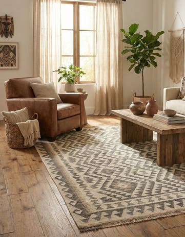 5' 2 x 6' 9 Hand Woven Kilim Maymana Wool Rug