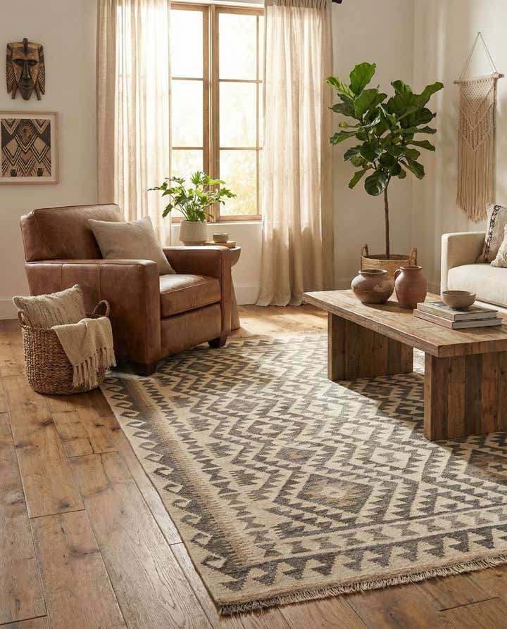 5' 2 x 6' 9 Hand Woven Kilim Maymana Wool Rug