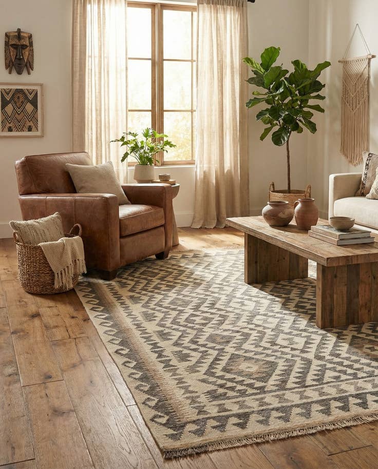 Detail image of 5' 2 x 6' 9 Hand Woven Kilim Maymana Wool Rug