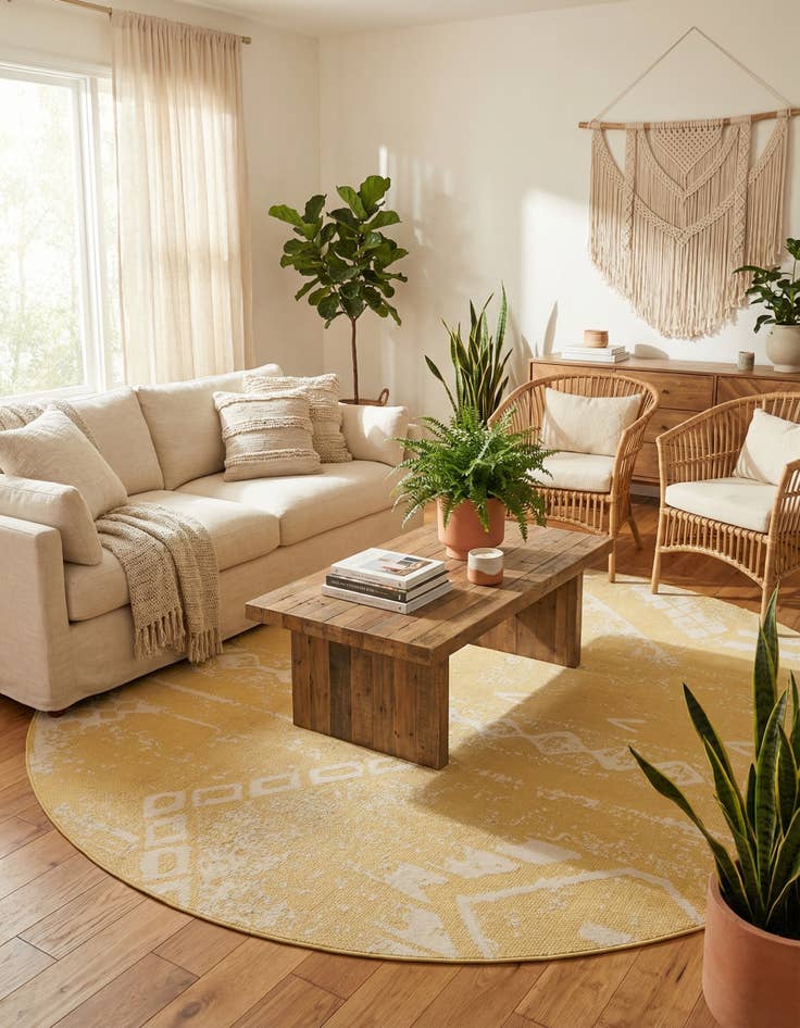 Detail image of 13' x 13'  Washable Bohemian Indoor / Outdoor Round Rug