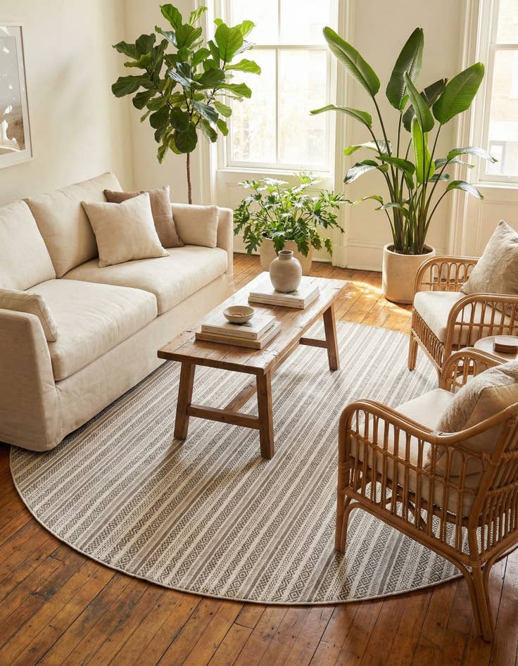 Detail image of 10' x 10'  Washable Striped Indoor / Outdoor Round Rug