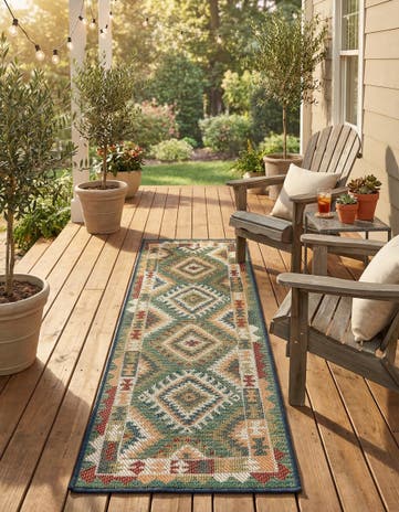 Green Easy-Clean Baja Indoor / Outdoor Runner Rug