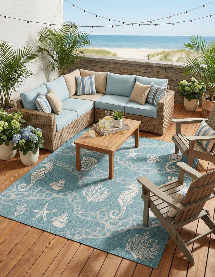 Detail image of 10' x 10'  Washable Coastal Indoor / Outdoor Square Rug