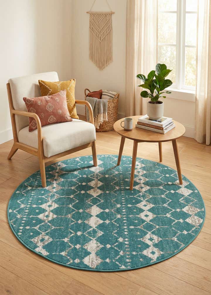 4' x 4' Easy-Clean Trellis Indoor / Outdoor Round Rug