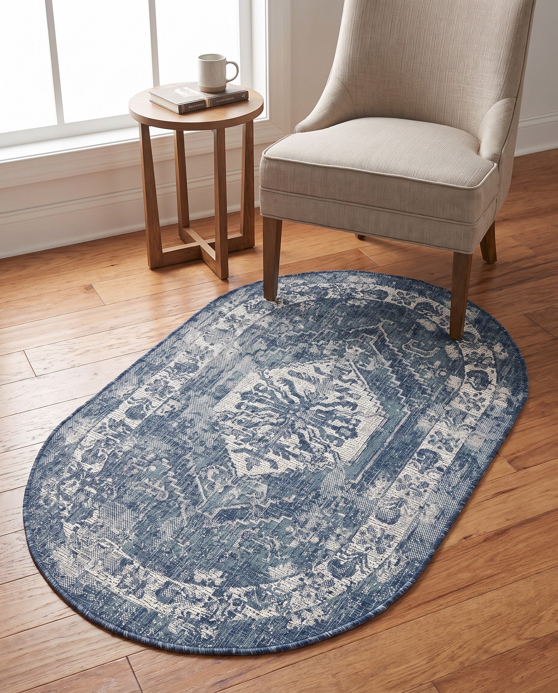 3' x 5' 3 Easy-Clean Traditional Indoor / Outdoor Oval Rug