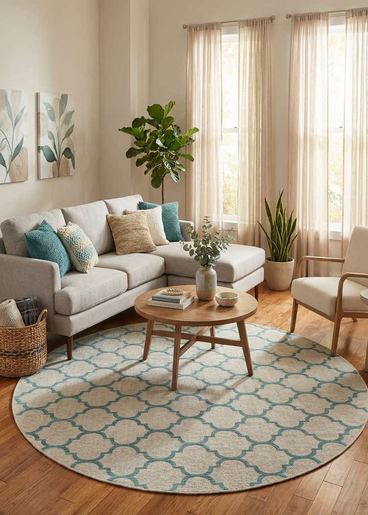10' 8 x 10' 8 Easy-Clean Trellis Indoor / Outdoor Round Rug