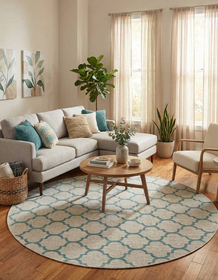 Detail image of 10' 8 x 10' 8 Easy-Clean Trellis Indoor / Outdoor Round Rug